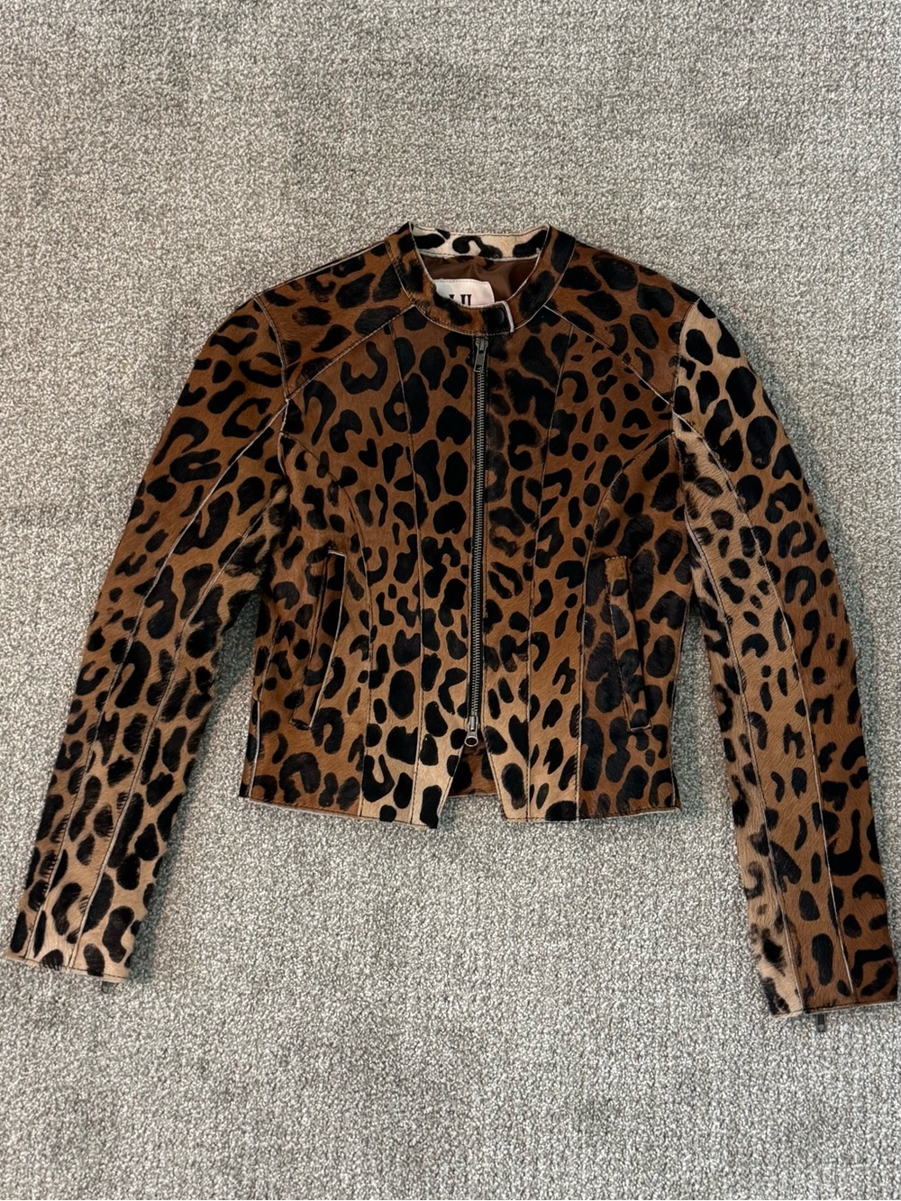 Understated Leather Cowhide Leopard Women's Zip-Front Jacket